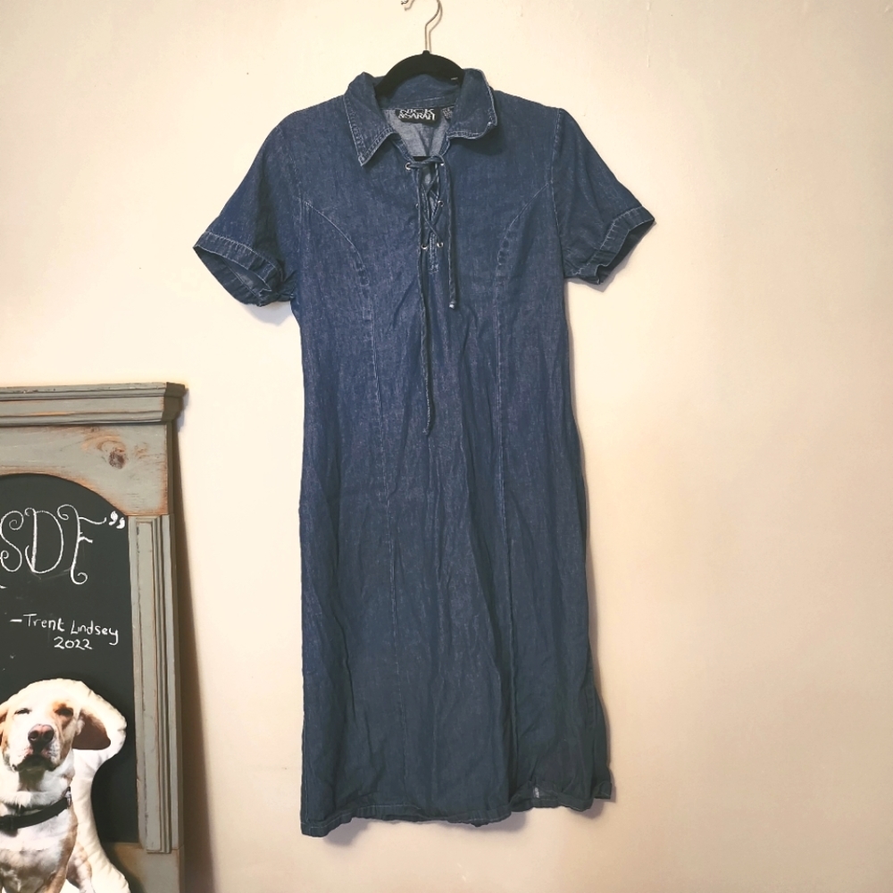 Midi Denim Dress with Tie Front and Collar | Nick & Sarah M